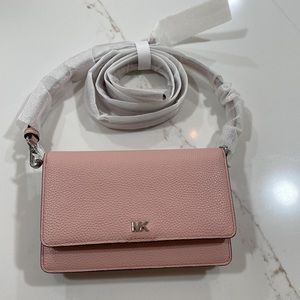 Phone + wallet on a chain, crossbody.